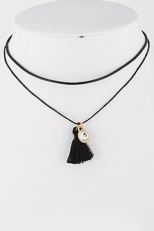 Choker Necklace with Tassel and Charm Necklace 5JAC1